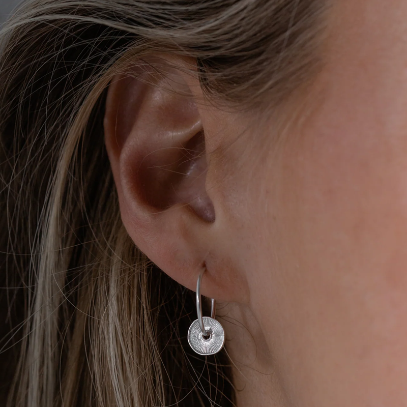 1 & 8 Silver Sorrel Earrings on model