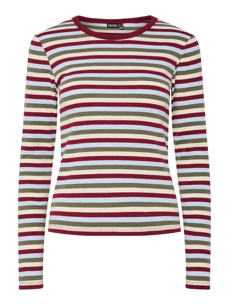 Pieces May Long Sleeved Top-Green/Beet Red