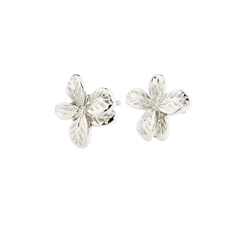 Silver flower-shaped Pilgrim Charmaine Earrings silver-plated a white background