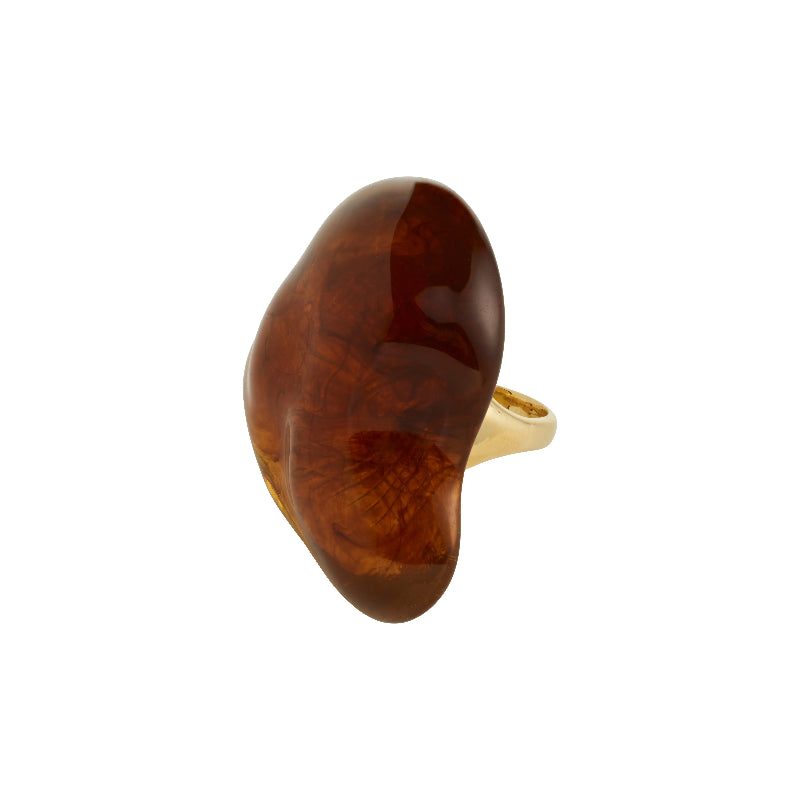 Brown ring with gold band on a white background