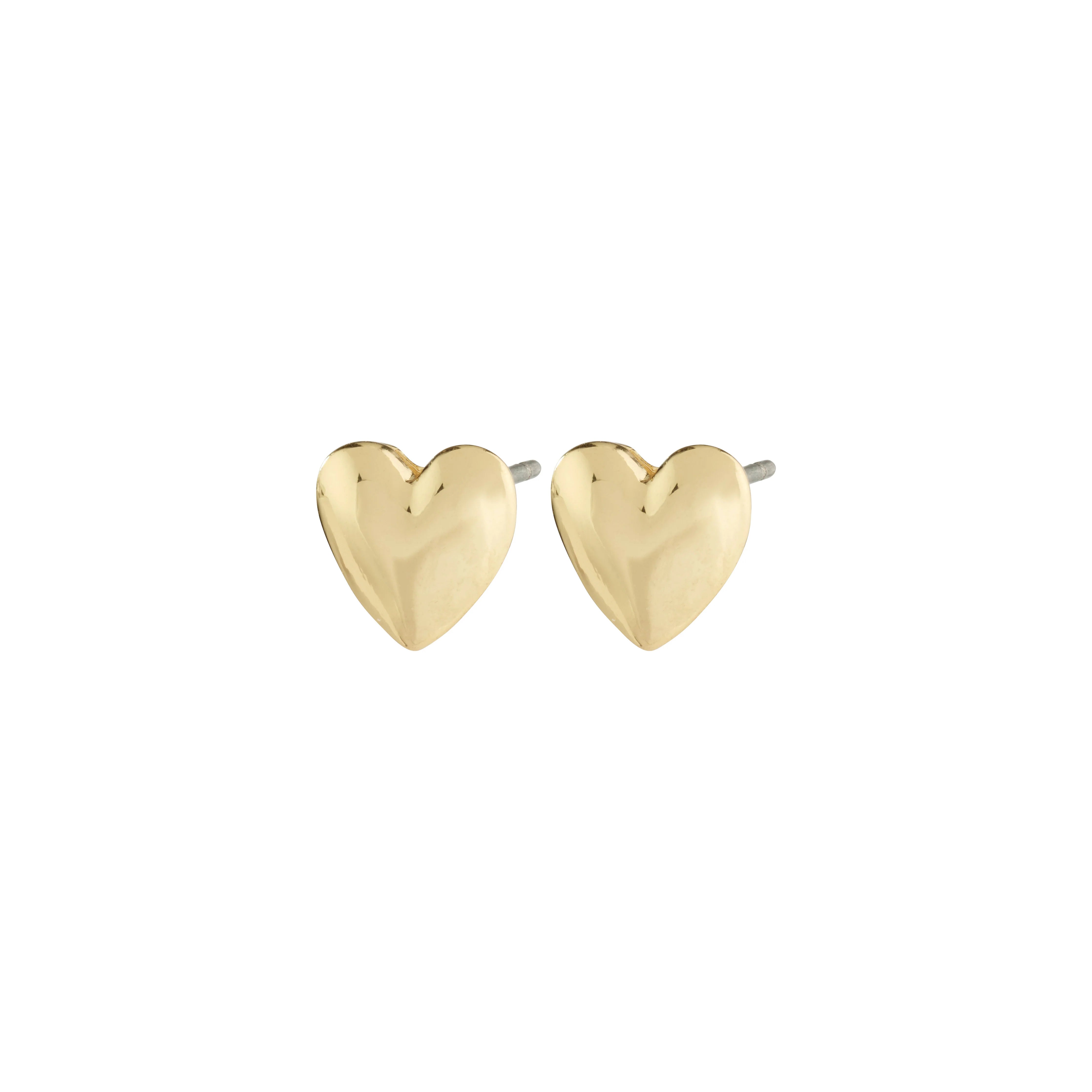 Gold heart-shaped earrings on a white background