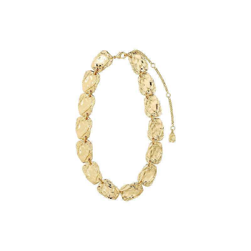 Pilgrim Shift Necklace Gold-plated with large, textured beads on a white background