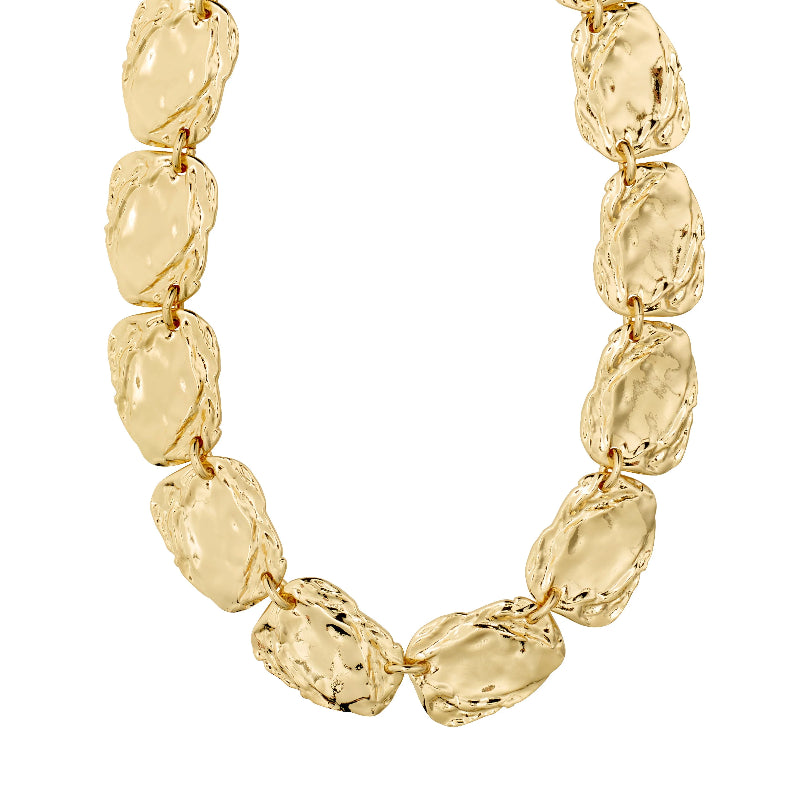 Pilgrim Shift Necklace Gold-plated with textured links on a white background