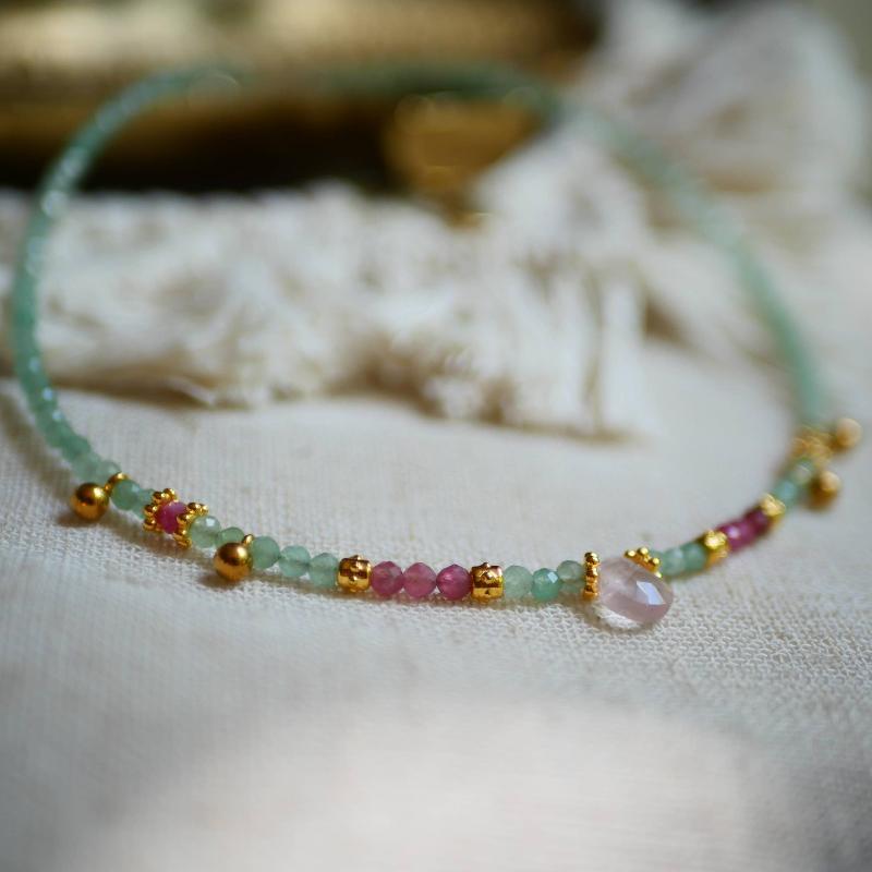 rose quartz and aventurine gemstone necklace