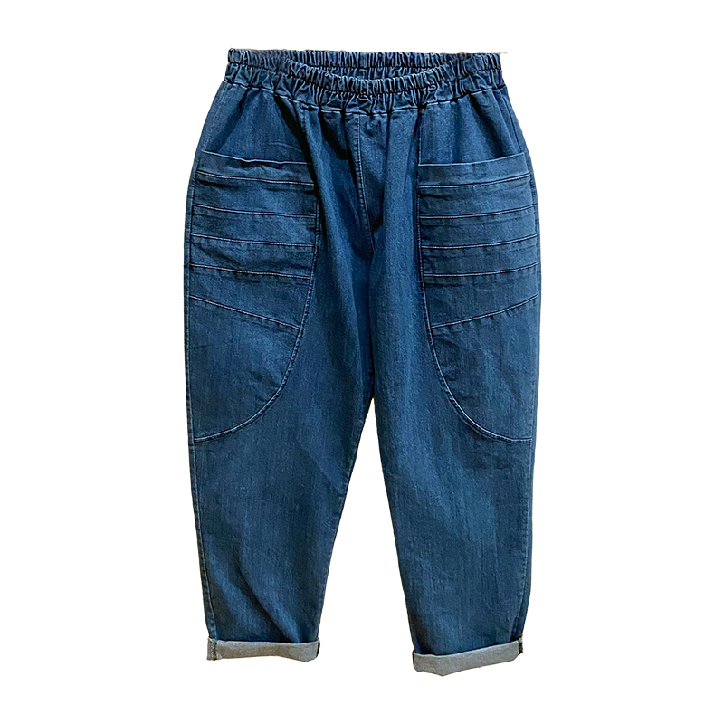 one size denim balloon trouser with seam pocket detail mid wash