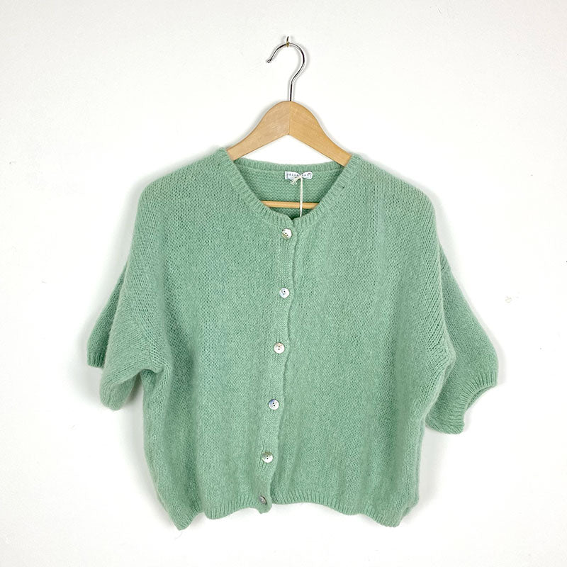 Short Sleeve Cropped Mohair Cardigan Sage