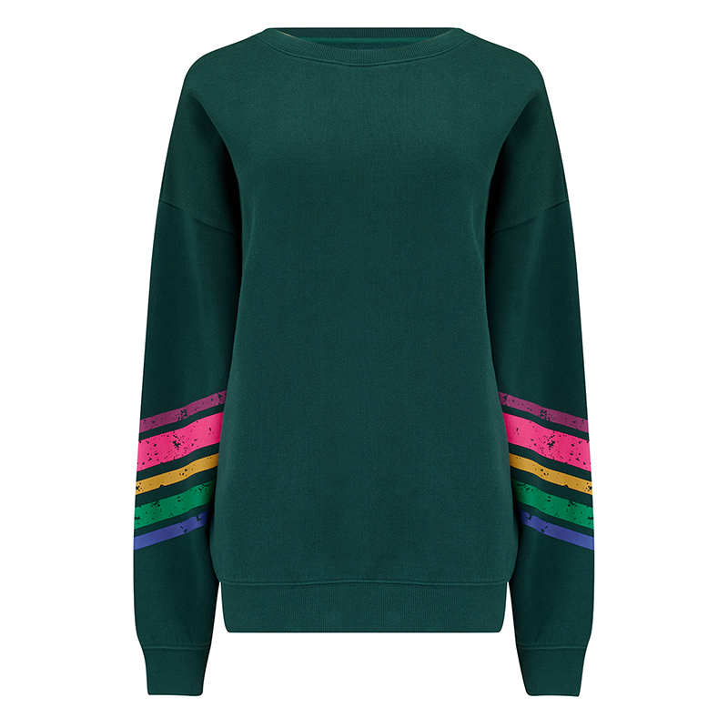 Sugarhill Eadie Sweatshirt-Dark Green Sleeve Stripes