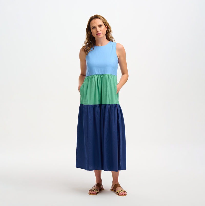 Sugarhill  Maxi Tiered Sundress blue and green