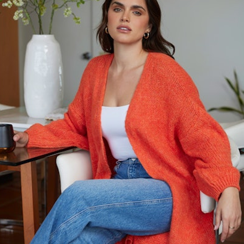 SUZY D LONG CARDIGAN IN ORANGE