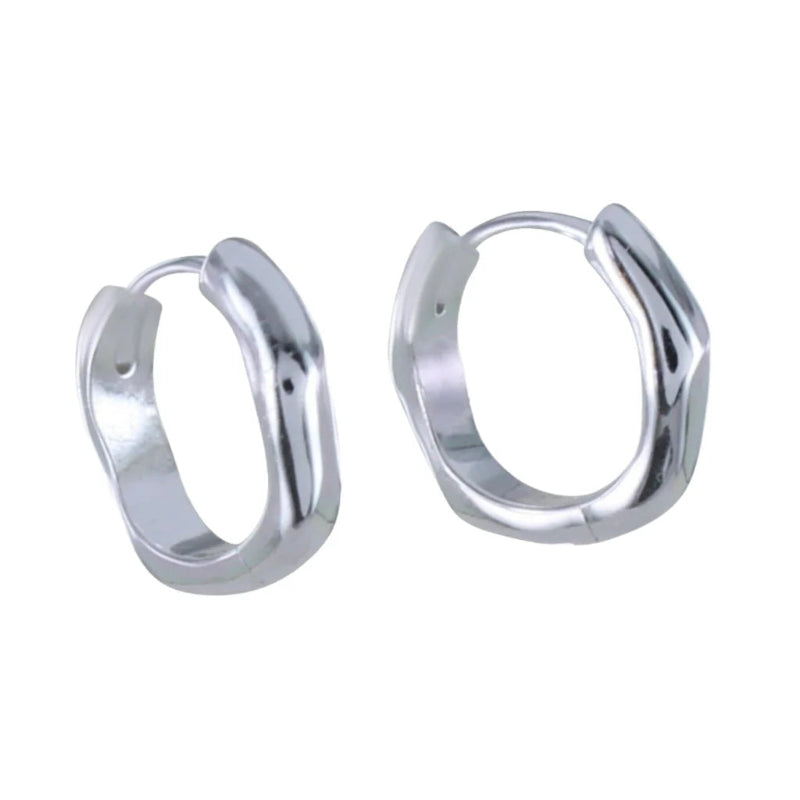 Silver Wave Huggie Hoops