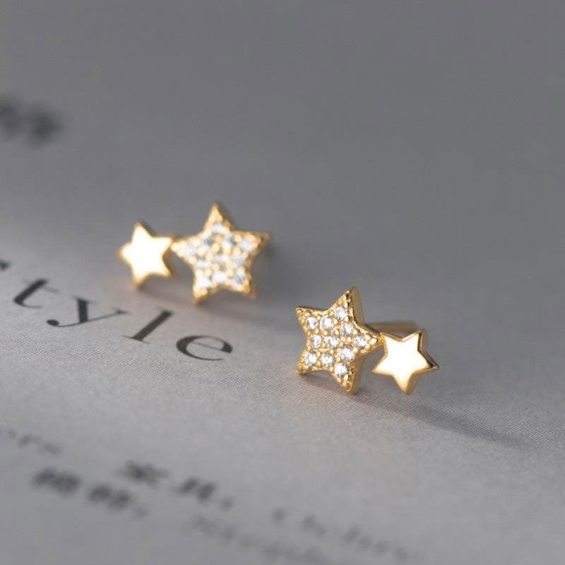 White Leaf gold star stud earrings