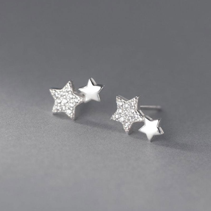 White Leaf Silver Star Duo Stud Earrings 