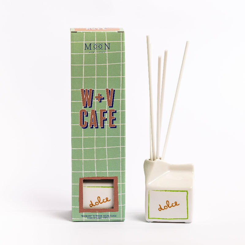 W+V Cafe diffuser with green packaging on a white background