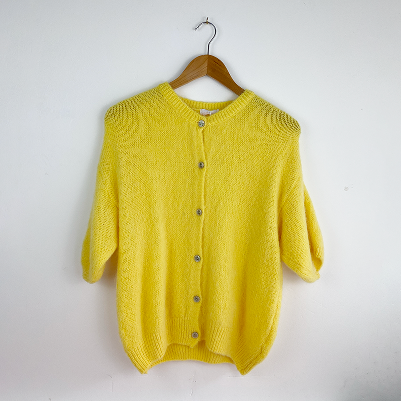 Short Sleeve Alpaca Cardigan-Yellow