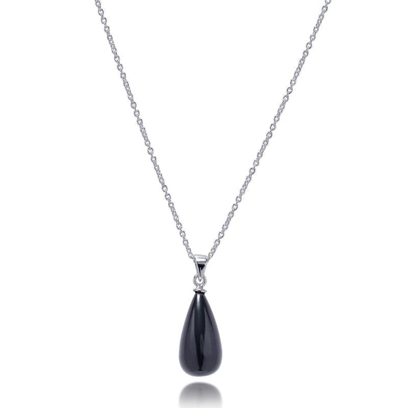 AZUNI HERA BLACK ONYX AND SILVER NECKLACE WITH TEAR DROP GEMSTONE