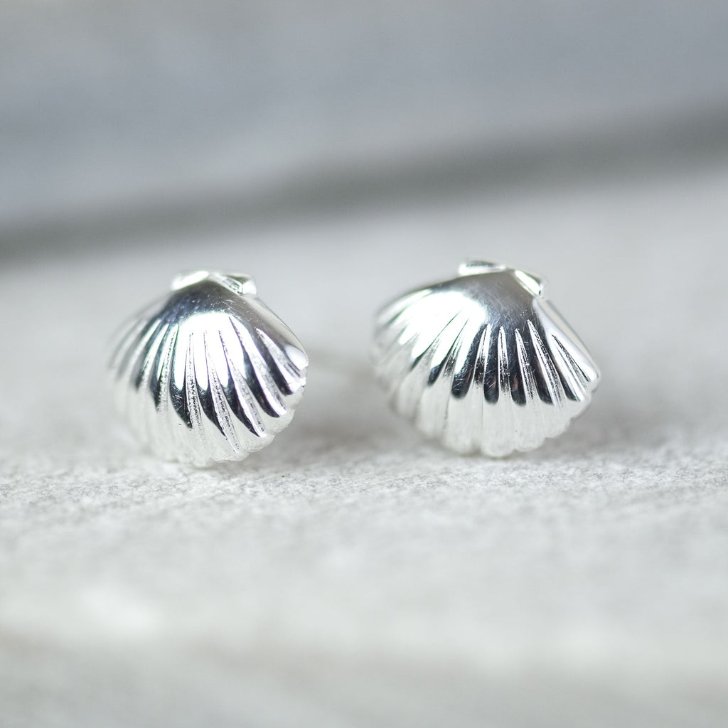 shell earring stud silver