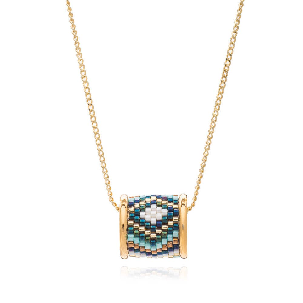 Azuni Totem Gold Barrel Necklace with Glass Bead Inlay: Tulum
