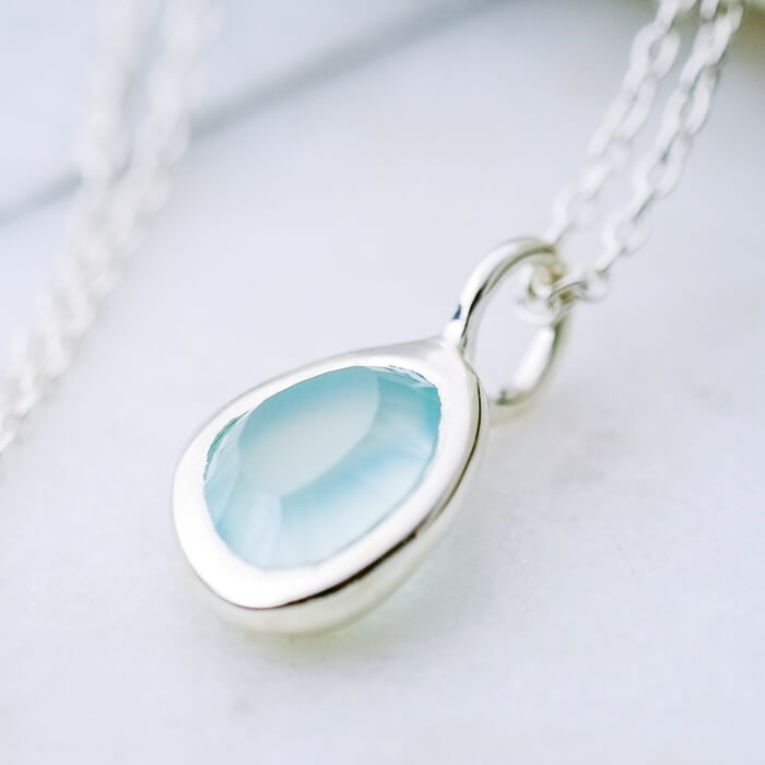 Delicate gemstone necklace aqua chalcedony