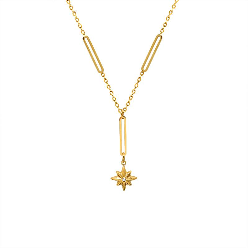 White Leaf gold rectangle chain and star necklace