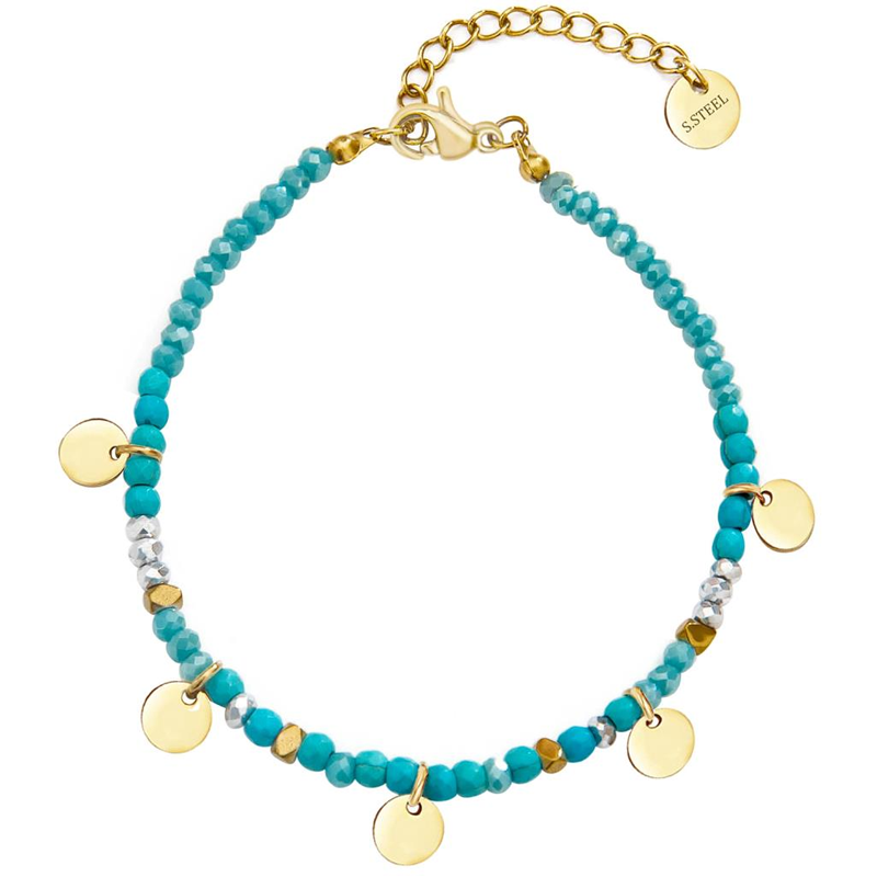 White Leaf turquoise and gold disc bracelet