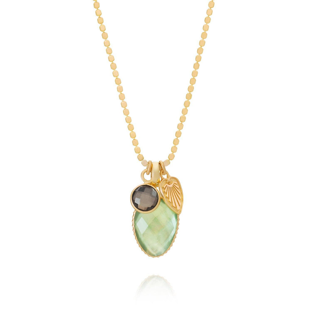 Odyssey Two Stone Pendant Necklace with Palm Leaf Charm: Green-Amethyst