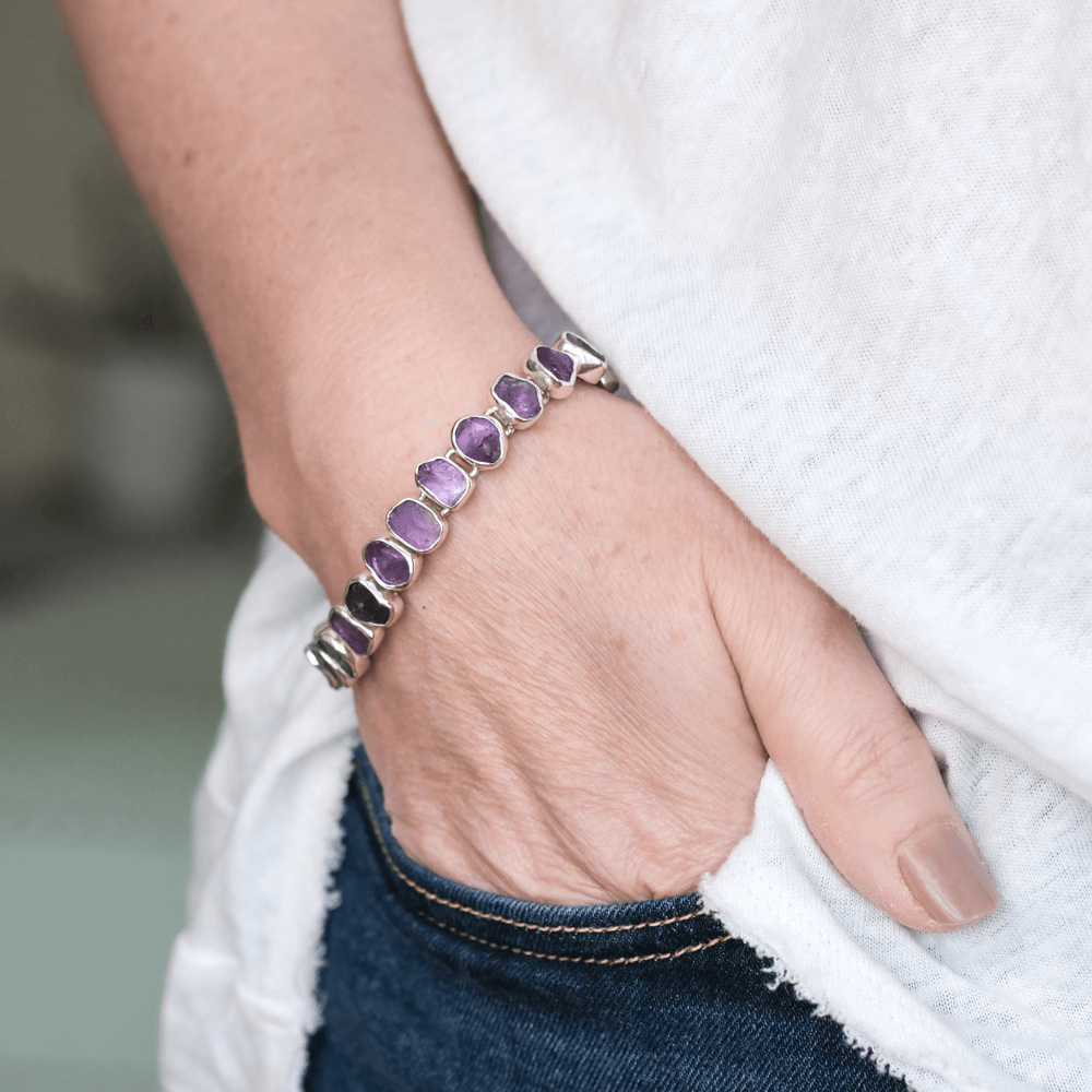 amethyst gemstone bracelet on hand