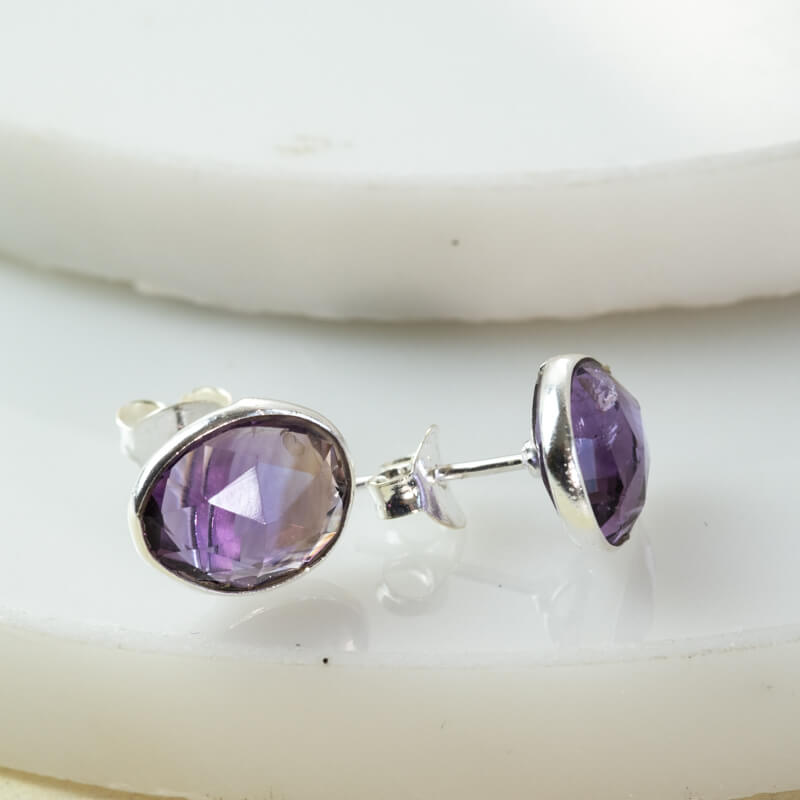amethyst silver studs faceted ovals