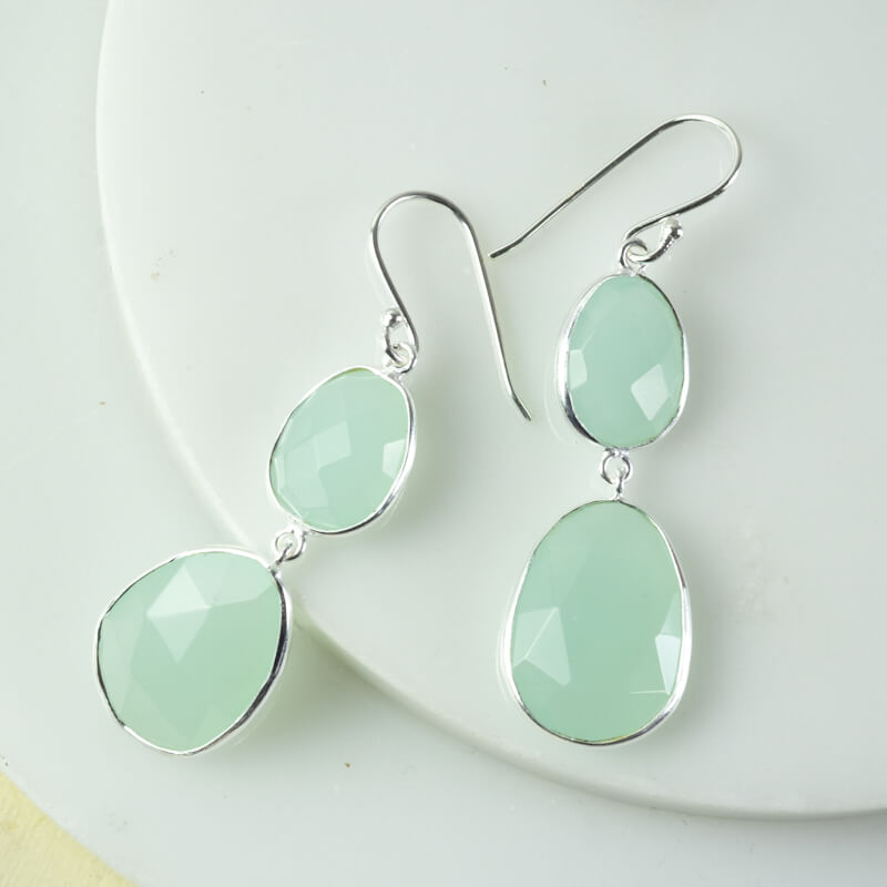 long gemstone earrings aqua chalcedony