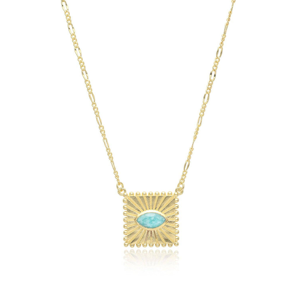 This Mati Ridged Square Pendant Necklace is adorned with a beautiful marquis gemstone for a unique and stylish finish.