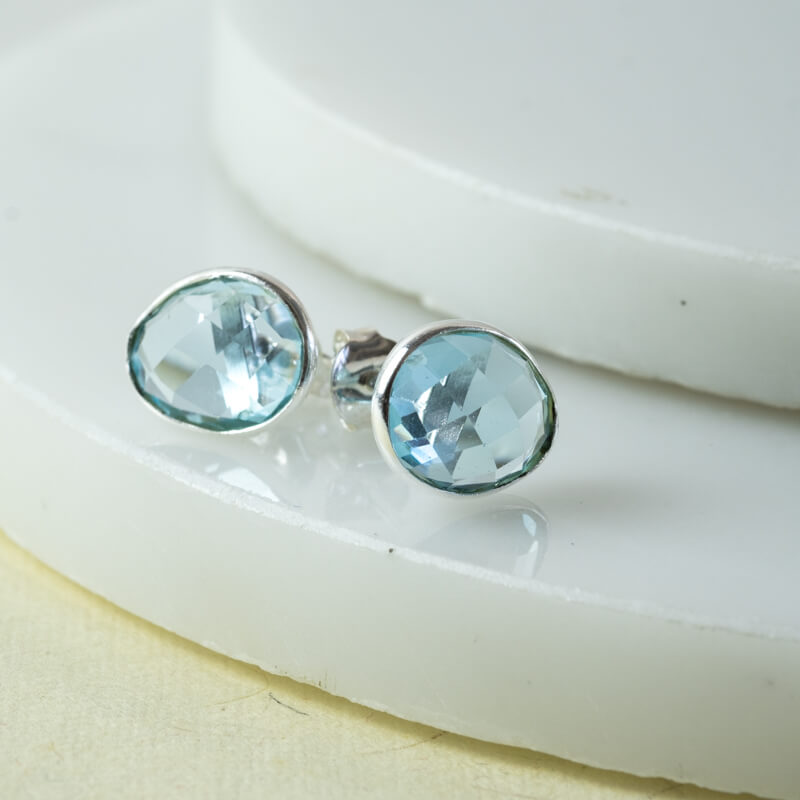 blue topaz gemstone silver studs