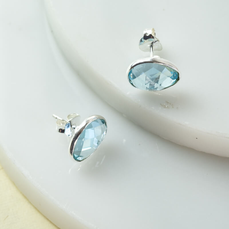 gemstone silver studs blue topaz