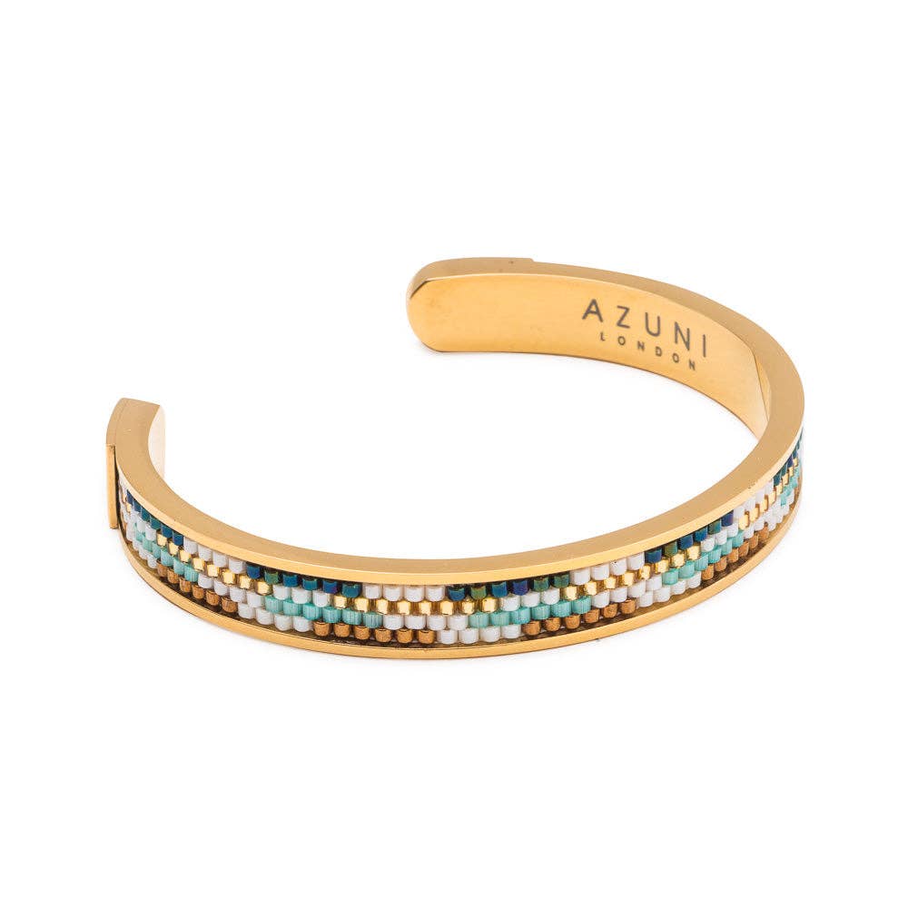 Azuni Totem Narrow Gold Bangle with Glass Bead Inlay: Tulum