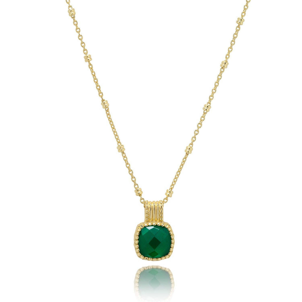 Tetra Square Gemstone Pendant: Gold: Green Onyx