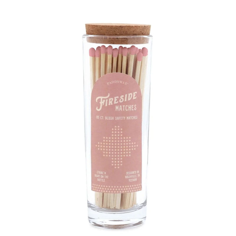 Paddywax fireside long matches in glass tube in blush pink