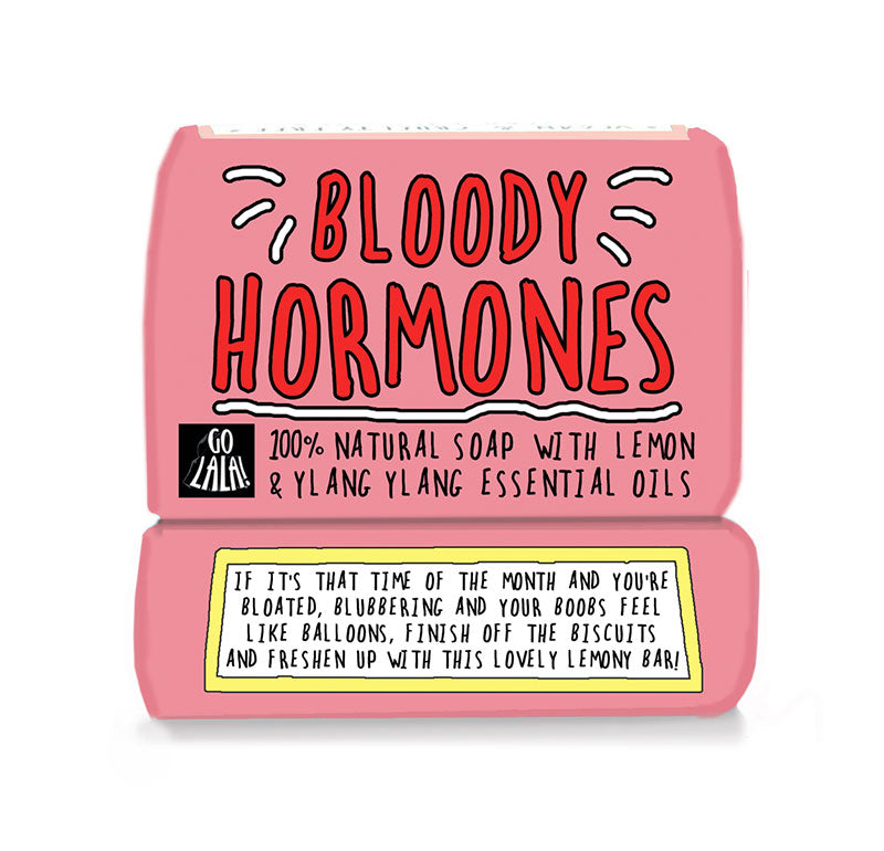 vegan soap bar with funny packaging bloody hormones