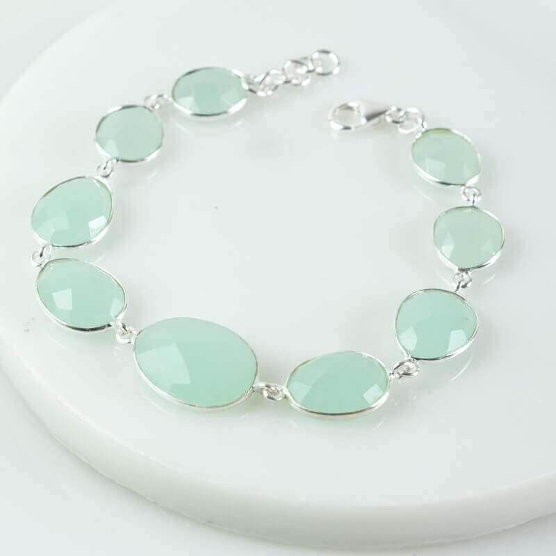 aqua chalcedony silver gemstone bracelet