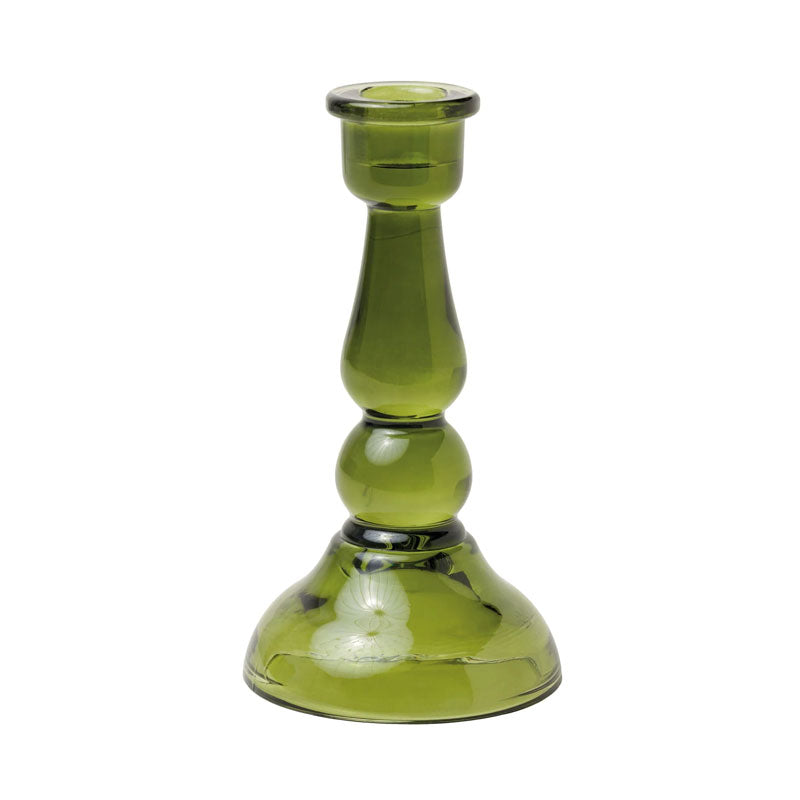 green glass candle stick holder