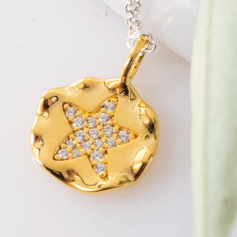 gold coin necklace with cz star
