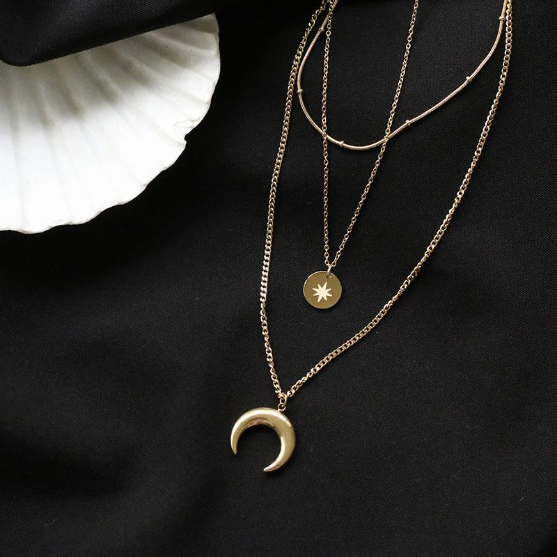 moon and star charm layer necklace gold