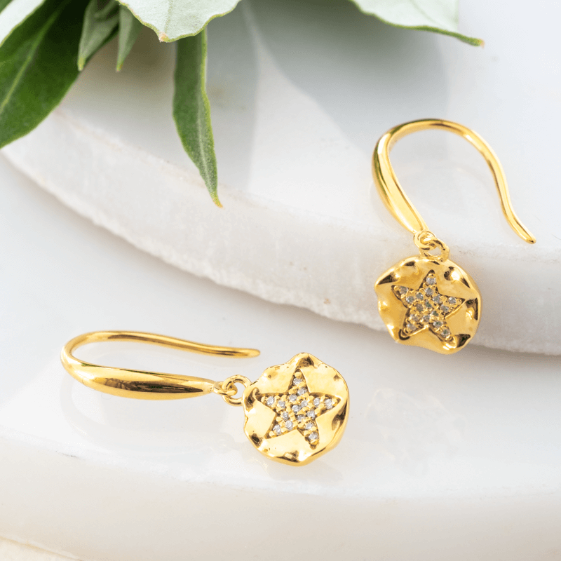 star earrings gold on a hook