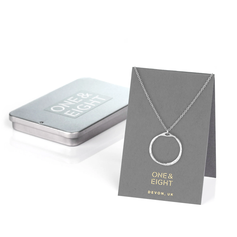 One & Eight silver necklace in tin gift box