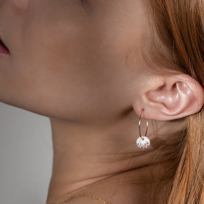 One & Eight hoop earrings with white porcelain earrings