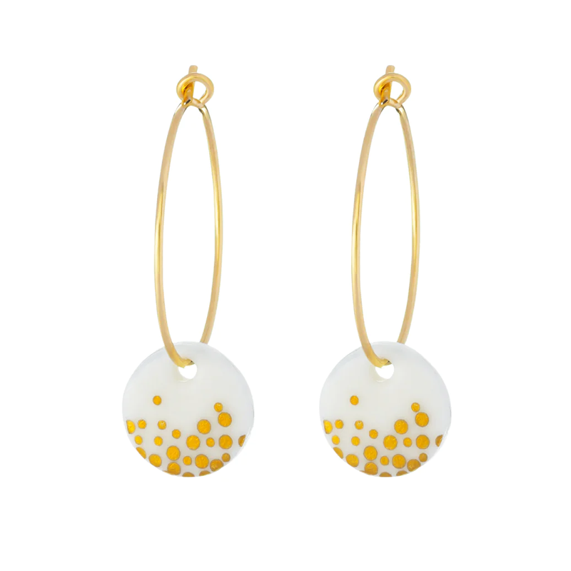 One & Eight white and gold porcelain hoop earrings