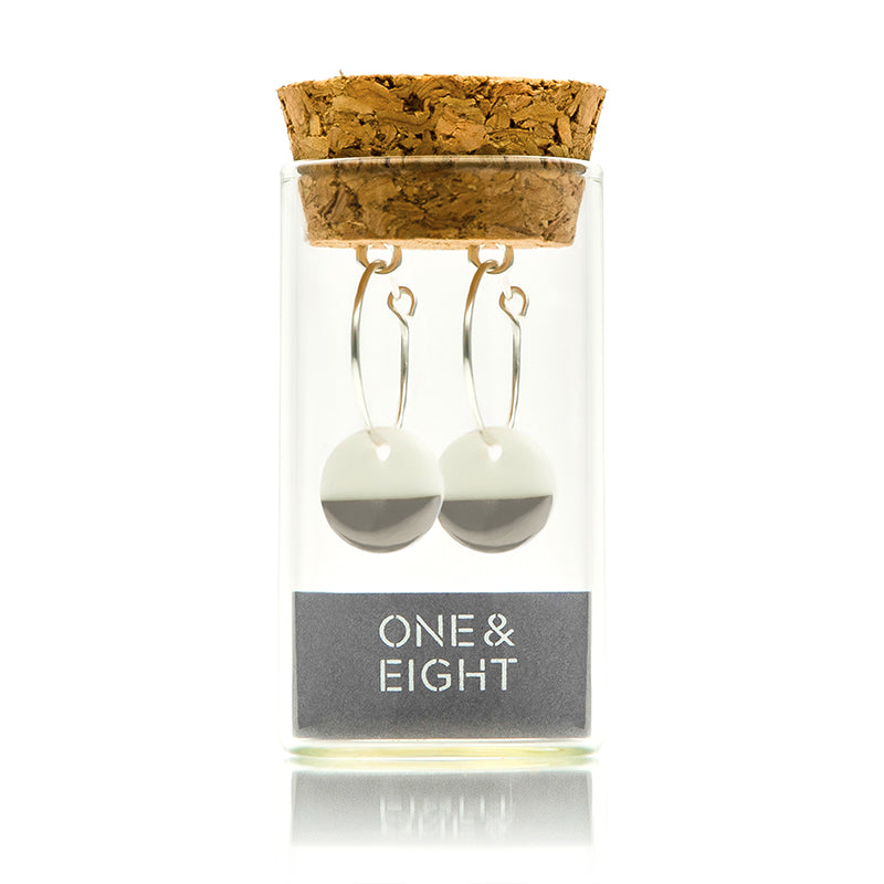 One & Eight porcelain earrings in tube, Bournemouth stockists.