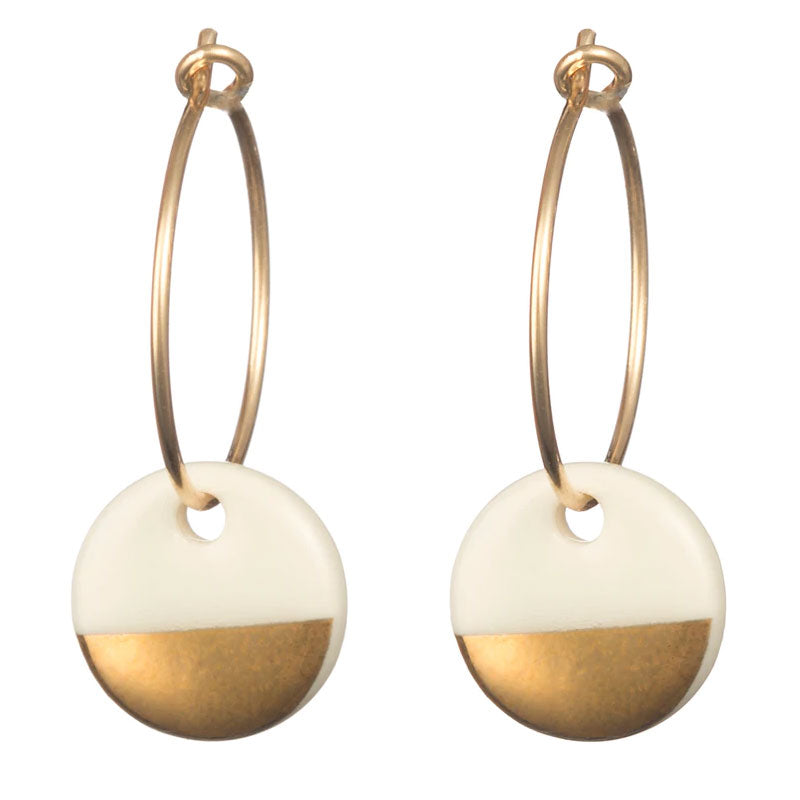 one and eaight porcelain earrings white and gold