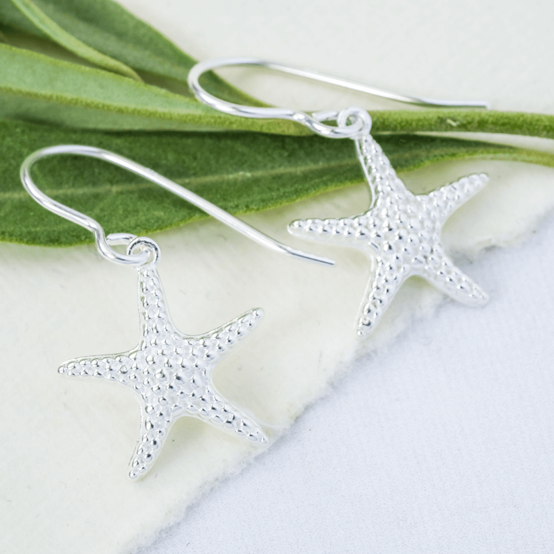starfish earrings on hook in silver