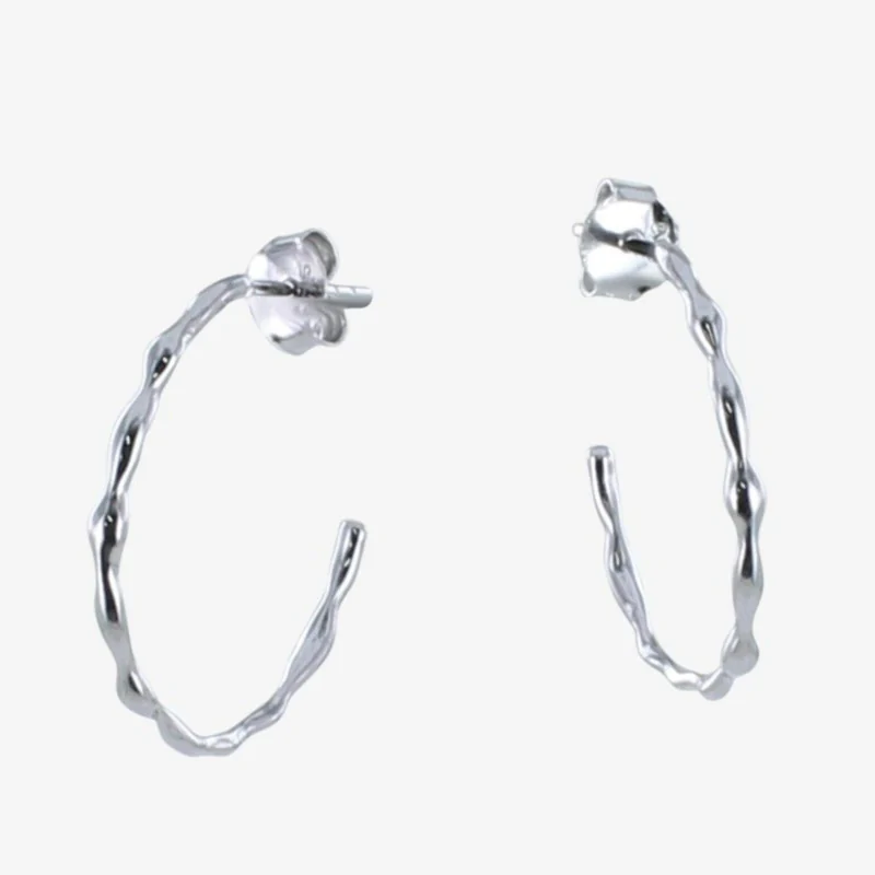 modern silver hoop earrings with a twist