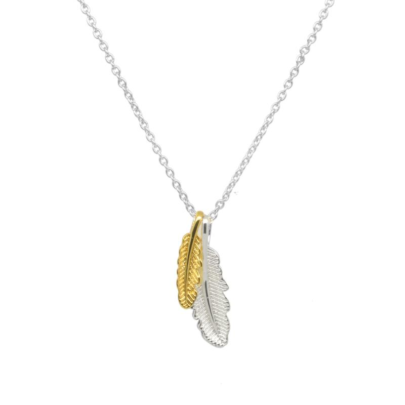 White Leaf twin feather necklace silver