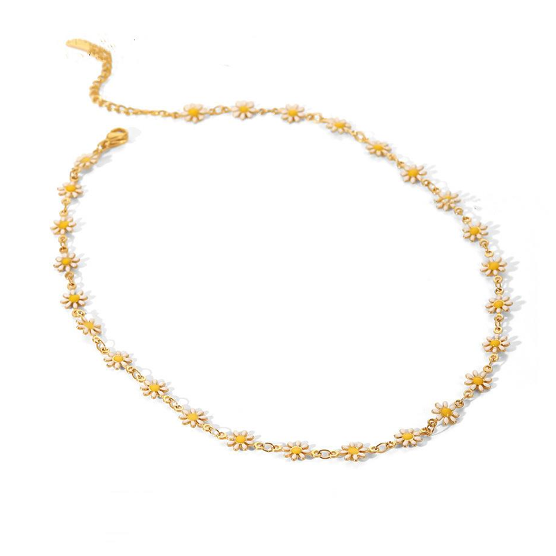 white enamel daisy necklace gold
